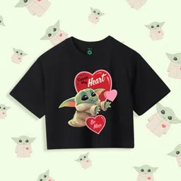 YK Disney Girls Printed Round Neck Short Sleeves Pure Cotton Boxy Crop T-shirt-image-49