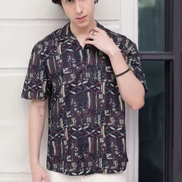 Kook N Keech Modern Classic Printed Cuban Collar Pure Cotton Casual Shirt-image-53