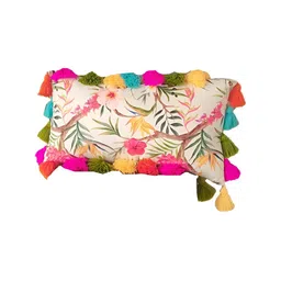 THROWPILLOW Off White & Pink1 Pieces Striped Rectangle Cushion Cover-image-44
