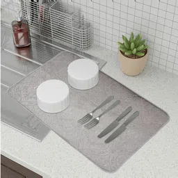 Kuber Industries 3 Pcs Grey & Beige Embossed Rectangle Dry Placemats-7