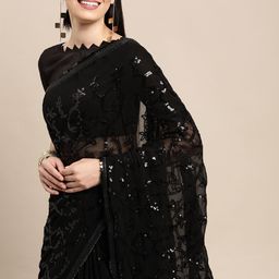 VAIRAGEE Black Ethnic Motifs Sequinned Georgette Heavy Work Saree-picture-10
