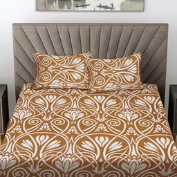 FABINALIV Brown & Cream Coloured Printed 300 TC Double King Bedsheet With 2 Pillow Covers-image-64