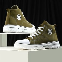 Kook N Keech Men Olive Green And White Comfort Insole Mid-Top Sneakers-image-19