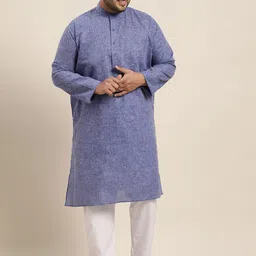 SOJANYA PLUS Men Blue Woven-Design Dobby Straight Kurta-image-93