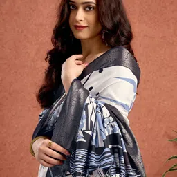 Sangria Woven Design Printed Tussar Saree With Blouse Piece-picture-16