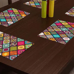 CASA-NEST White Red 6 Pieces Geometric Printed Square Placemats-12