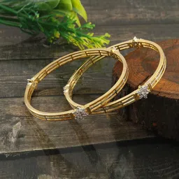 Jewar Mandi Set Of 2 Gold-Plated & Silver-Plated White Stone-Studded Bangles-picture-11