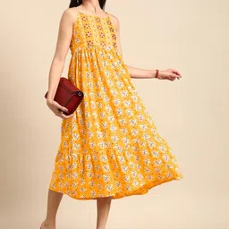 Anouk Shoulder Straps Floral Embroidered Empire Style Tiered Midi Dress-picture-0