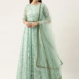 Ethnovog Women Sea Green Sequinned Embellished Made To Measure Bridal Maxi Dress-image-27