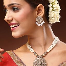ADIVA 22K Gold-Plated Kundan Stone-Studded & Pearls BeadedJewellerySet-image-27