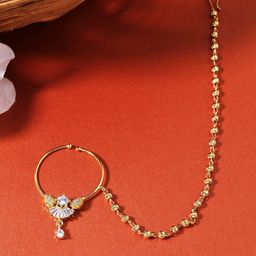 House of Pataudi Gold-Plated Artificial Stones and Beads Ring Nosepin-42