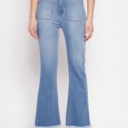 Madame Women Frayed Hem Light Fade Cotton Bootcut  Jeans-image-98