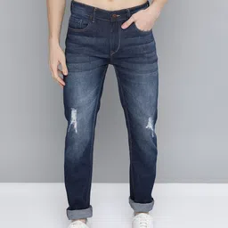 HERE&NOW Men Navy Blue Solid Skinny Fit Low Distress Light Fade Stretchable Jeans-picture-38