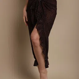 Claura Brown & Black Abstract Printed Georgette Swimwear Cover up Bottom-image-9