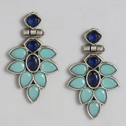 AITIHYA Silver-Plated Oxidised Teardrop Artificial Stones Drop Earrings image 2