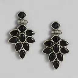 AITIHYA Silver-Plated Oxidised Teardrop Shaped Artificial Stones Drop Earrings image 2