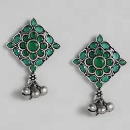 AITIHYA Silver-Plated Oxidised Geometric Artificial Stones Studs image 5