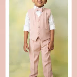 LITTLE COLLARS Boys Self Design Collarless Single-Breasted 4-Pieces Suits-image-5