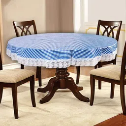 Dakshya Industries Blue & White Checked 4-Seater Waterproof Table Cover With Embroidered-14