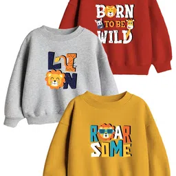 Minicult Kids Cotton Pack of 3 Printed Round Neck Sweatshirt-16