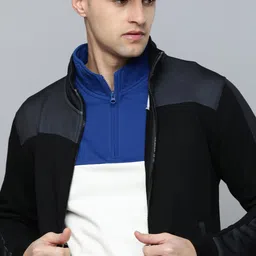 Flying Machine Men Black Colourblocked Front-Open Sweatshirt-picture-10