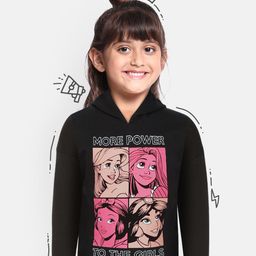YK Disney Girls Black & Pink Princess Print Hooded Sweatshirt-image-26