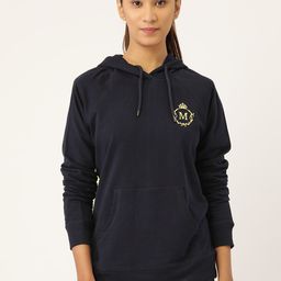 MABISH by Sonal Jain Women Navy Blue & Golden Cotton Brand Logo Hooded Sweatshirt-image-92
