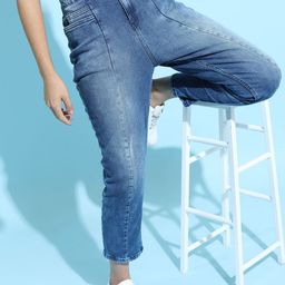 Tokyo Talkies Women Blue Straight Fit Low Distress Heavy Fade Jeans-image-57
