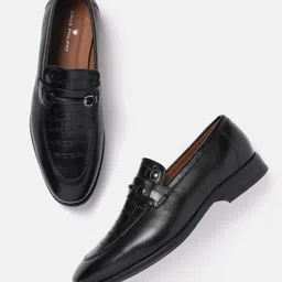Louis Philippe Men Leather Croc Textured Formal Horsebit Loafers-image-63