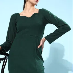 Athena Women Gorgeous Green Solid Sweetheart Neck Dress-picture-18