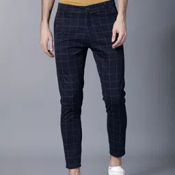 HIGHLANDER by Rohit Sharma Men Navy Blue Slim Fit Checked Chinos-image-23