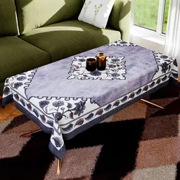 Kuber Industries Grey & White Floral Printed Cotton Rectangle 4-Seater Table Cover-3