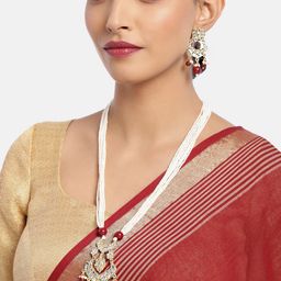 I Jewels Women Maroon & White Gold-Plated Pearl Studded & Beaded Necklace Jewellery Set-image-34