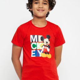 Disney by Wear Your Mind Boys Red Mickey Mouse Printed  Pure Cotton T-shirt-image-60