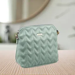 Metro Green Textured Structured Sling Bag with Quilted-3