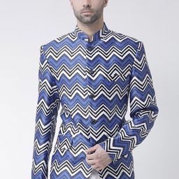 Hangup Men Blue & Multicoloured Printed Single-Breasted Blazer-59