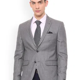 Louis Philippe Men Grey Solid Slim-Fit Single-Breasted Blazer-picture-22