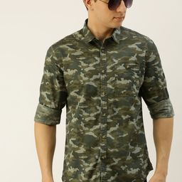 Flying Machine Men Olive Green & Brown Slim Fit Camouflage Printed Casual Shirt-picture-44