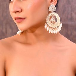 VOJ Stainless Steel Gold Plated Kundan Studded & Beaded Chandbalis-picture-14