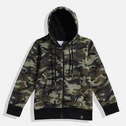 Urbano Juniors Boys Khaki Camouflage Printed Hooded Sweatshirt-image-6
