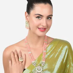 Zaveri Pearls Gold-Plated Kundan-Studded & Pearl Beaded Jewellery Set-image-58