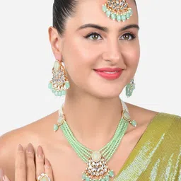 Zaveri Pearls Gold-Plated Kundan-Studded & Pearl Beaded Jewellery Set-14