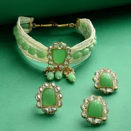 Zaveri Pearls Gold-Plated Kundan-Studded & Pearl Beaded Jewellery Set-image-92