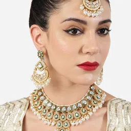 Zaveri Pearls Gold-Plated Kundan-Stone Studded & Beaded Jewellery Set-42