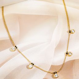 Rubans 18K Gold-Plated Cubic Zirconia Studded Minimal Mangalsutra with Black Beaded Chain-17