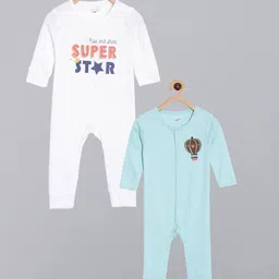 Broon Boys Pack of 2 Blue and White Typography Printed Organic Cotton Rompers Sleepsuit-image-70