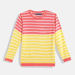 Allen Solly Junior Boys Yellow & Peach-Coloured Striped Pullover-image-41