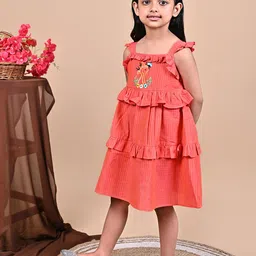 Little Llama Checked Shoulder Strap Sleeveless Layered Pure Cotton A-Line Dress-picture-5
