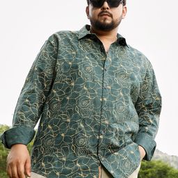 Instafab Plus Men Plus Size Comfort Fit Floral Printed Spread Collar Cotton Casual Shirt-picture-22