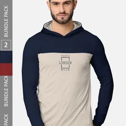 BULLMER Men Pack of 2 Navy Blue & Maroon Printed Hooded Sweatshirt-image-70